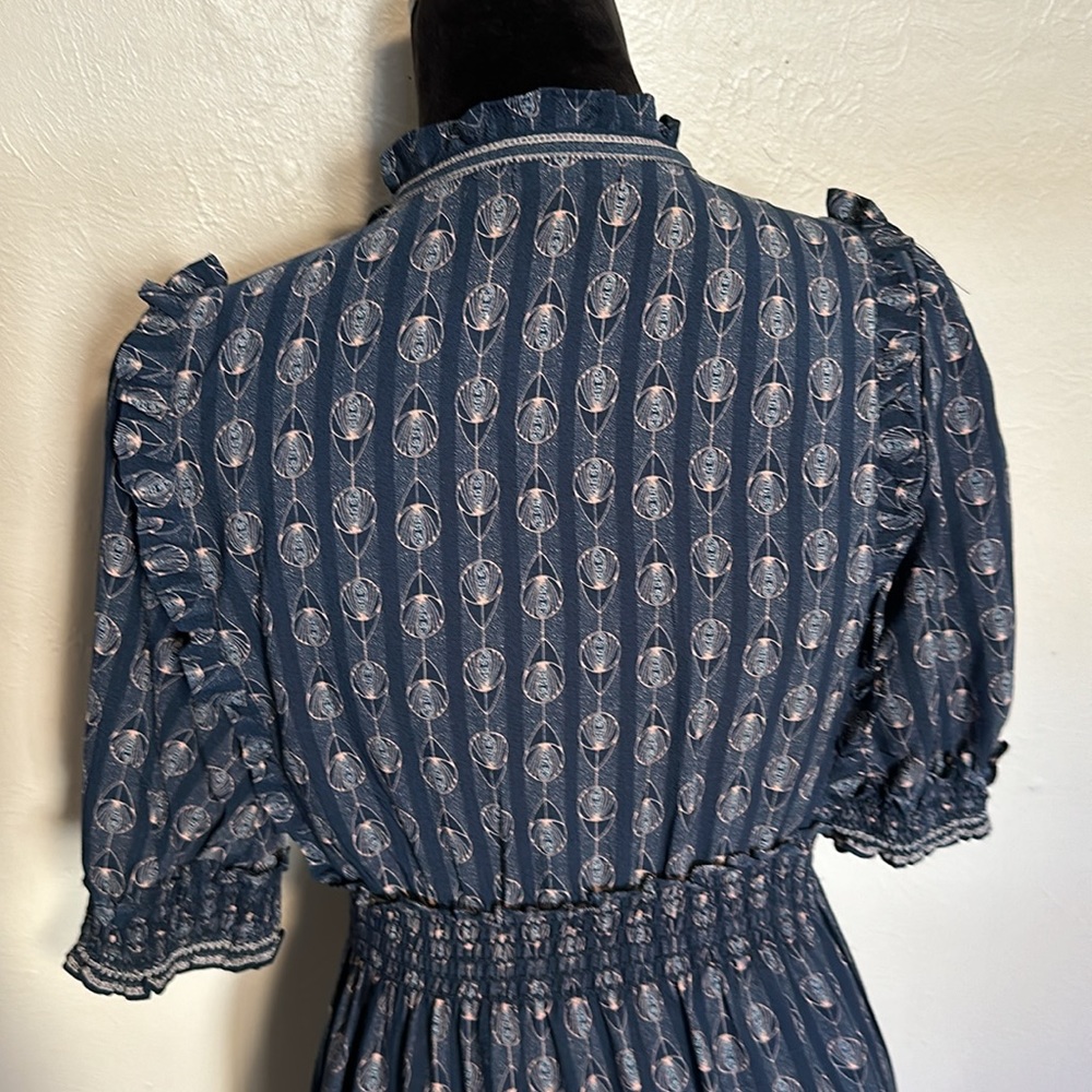Like New Max Studio Cottagore Navy Blue Patterned Maxi Dress Size Small - Picture 3 of 16
